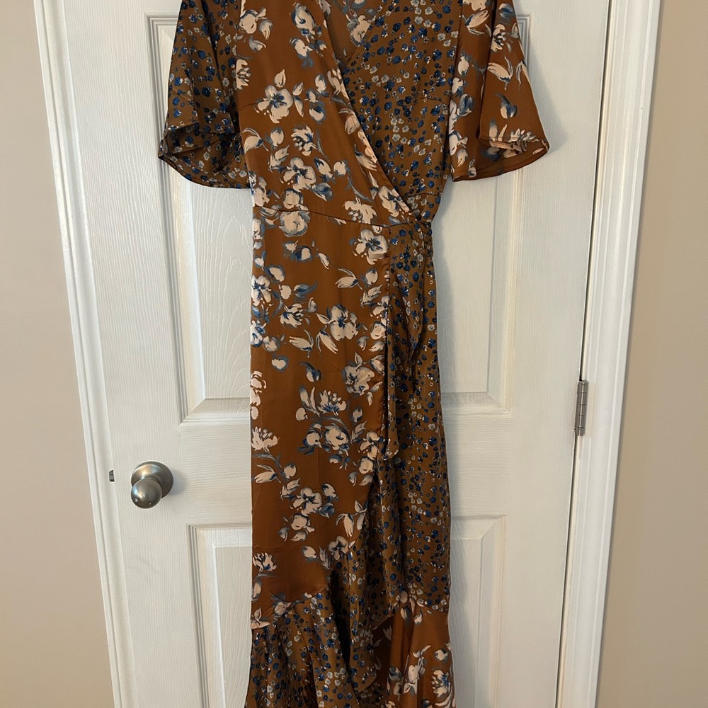 Vici Brown and Blue Floral Maxi Dress